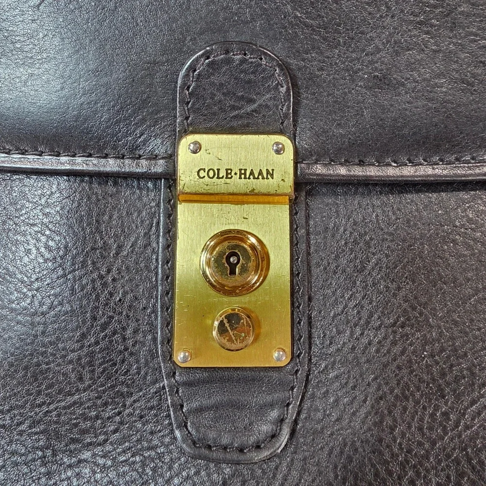 Vintage Cole Haan Black Leather Briefcase Elegant Made in Italy Rare with Key